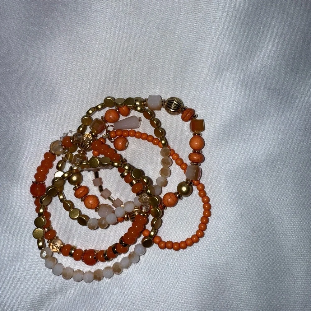 Riah Fashion Orange and Gold Beaded Bracelet Set